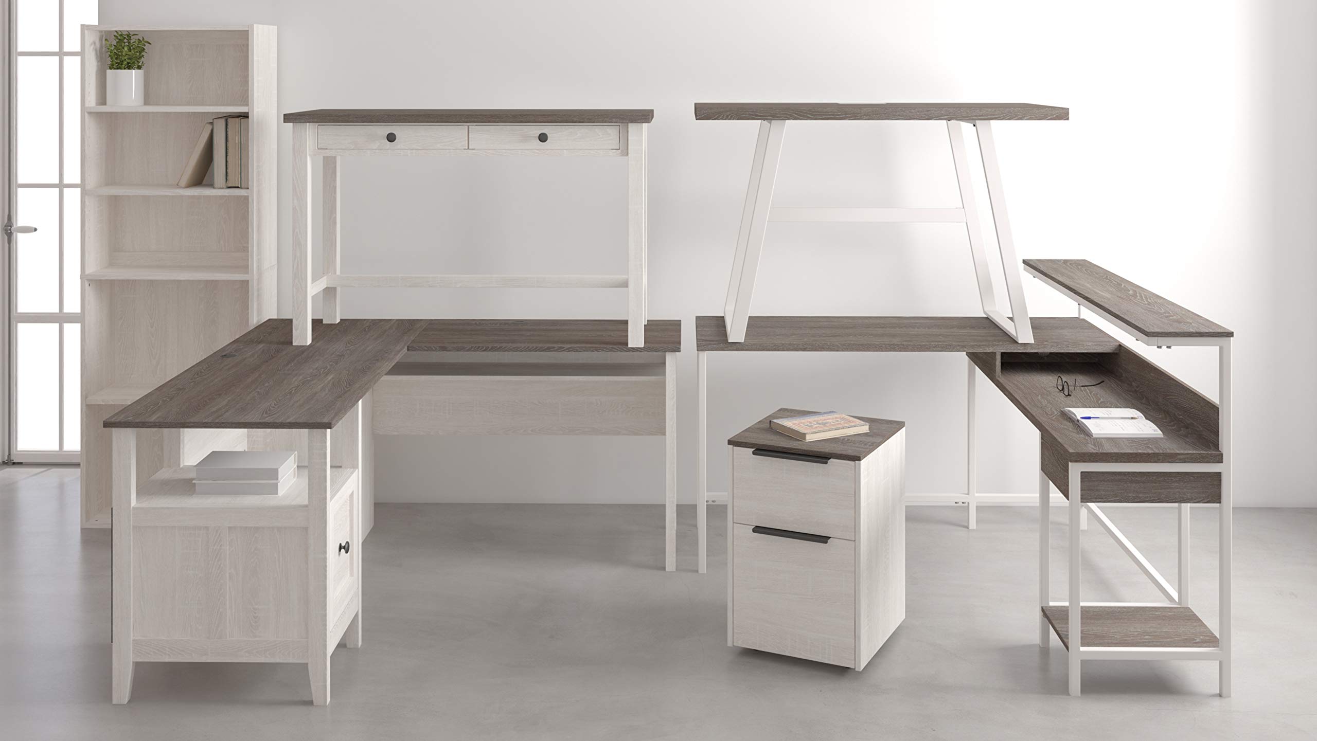 Signature Design by Ashley Dorrinson Modern L-Shaped Home Office Desk, White & Brown