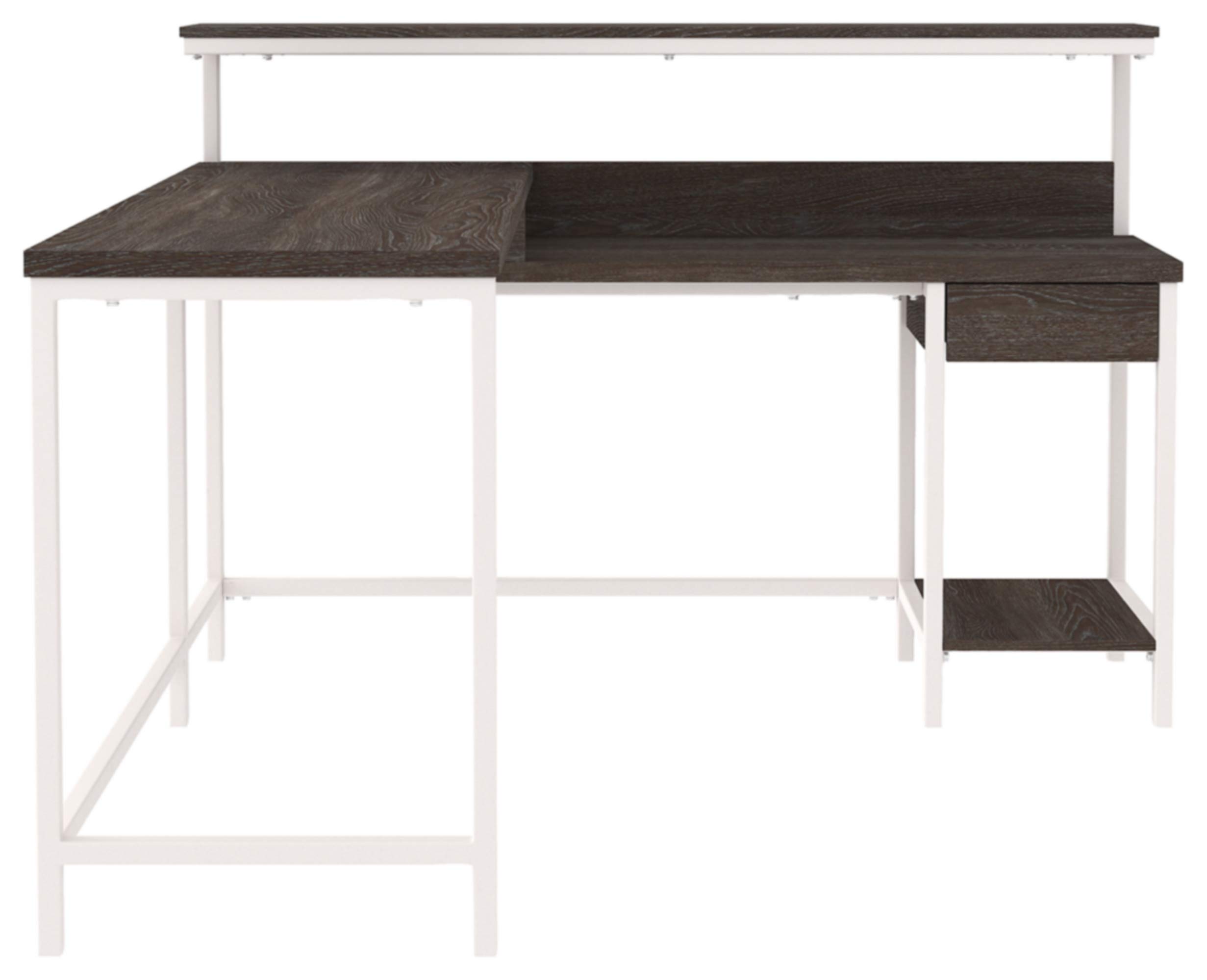 Signature Design by Ashley Dorrinson Modern L-Shaped Home Office Desk, White & Brown