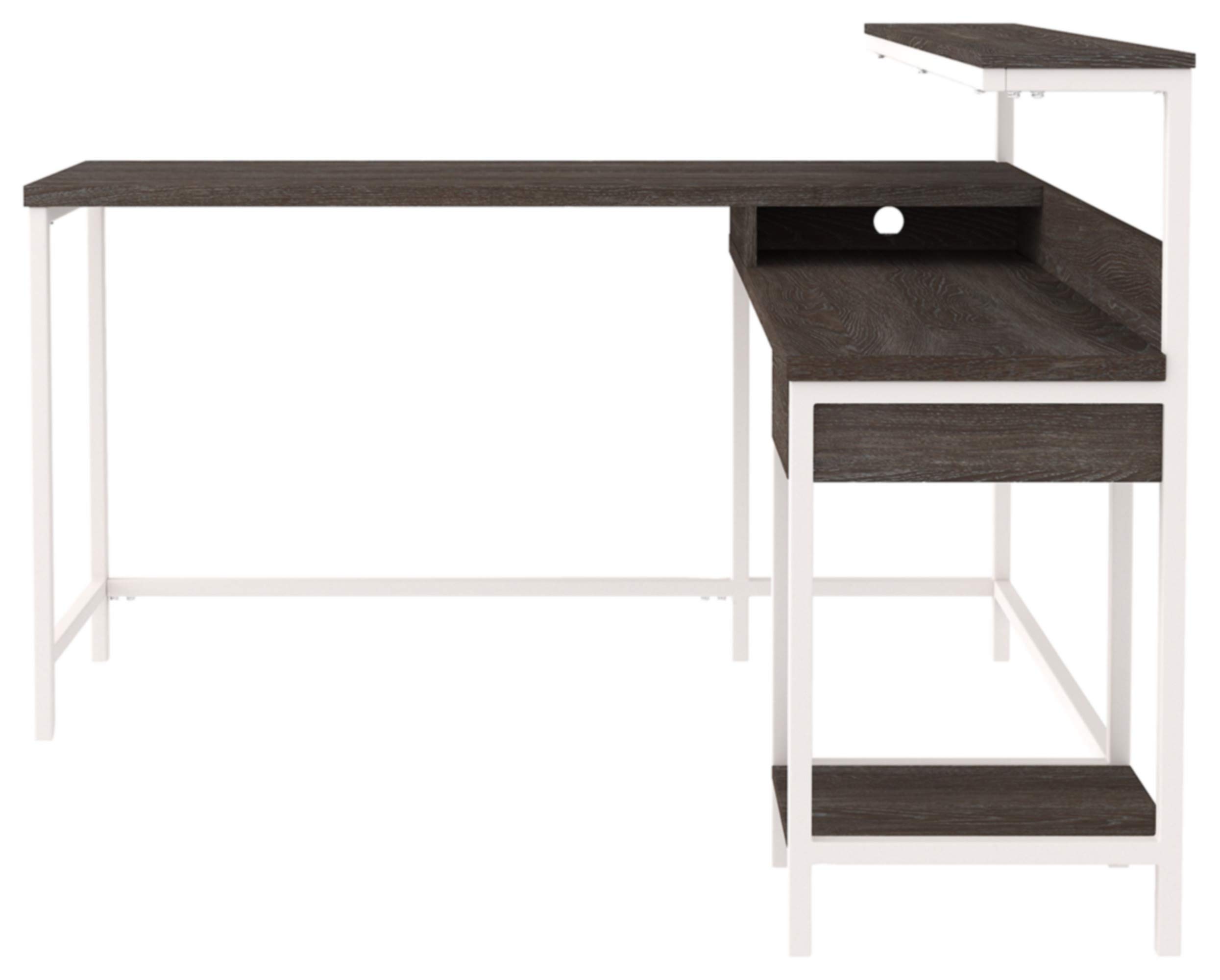 Signature Design by Ashley Dorrinson Modern L-Shaped Home Office Desk, White & Brown