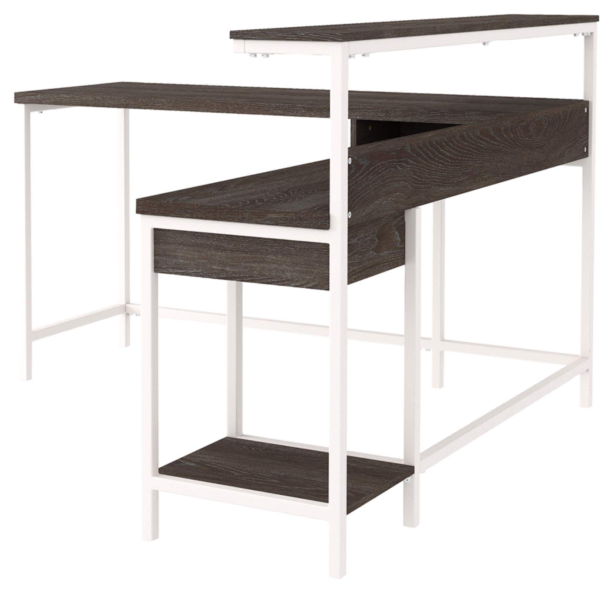 Signature Design by Ashley Dorrinson Modern L-Shaped Home Office Desk, White & Brown