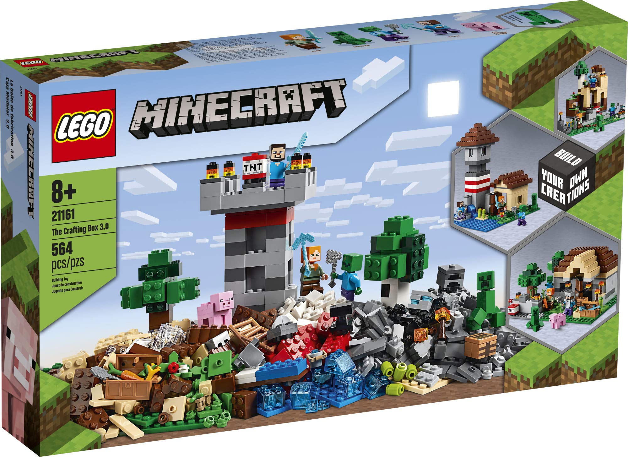 LEGO Minecraft The Crafting Box 3.0 21161 Minecraft Brick Construction Toy and Minifigures, Castle and Farm Building Set, Great Gift for Minecraft Players Aged 8 and up (564 Pieces)