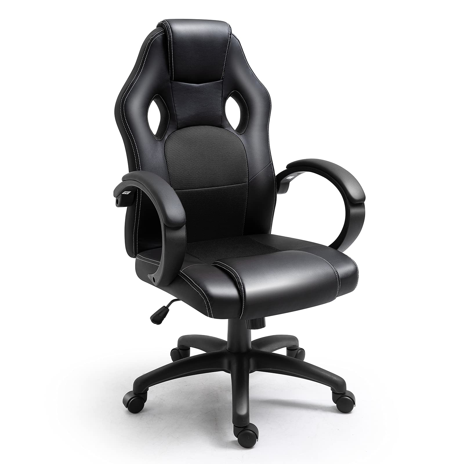 Polar Aurora Office Chair PU Leather Racing Style Computer Gaming Chairs Adjustable Swivel Desk Chair Black