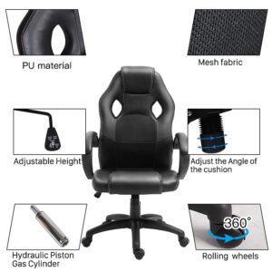 Polar Aurora Office Chair PU Leather Racing Style Computer Gaming Chairs Adjustable Swivel Desk Chair Black