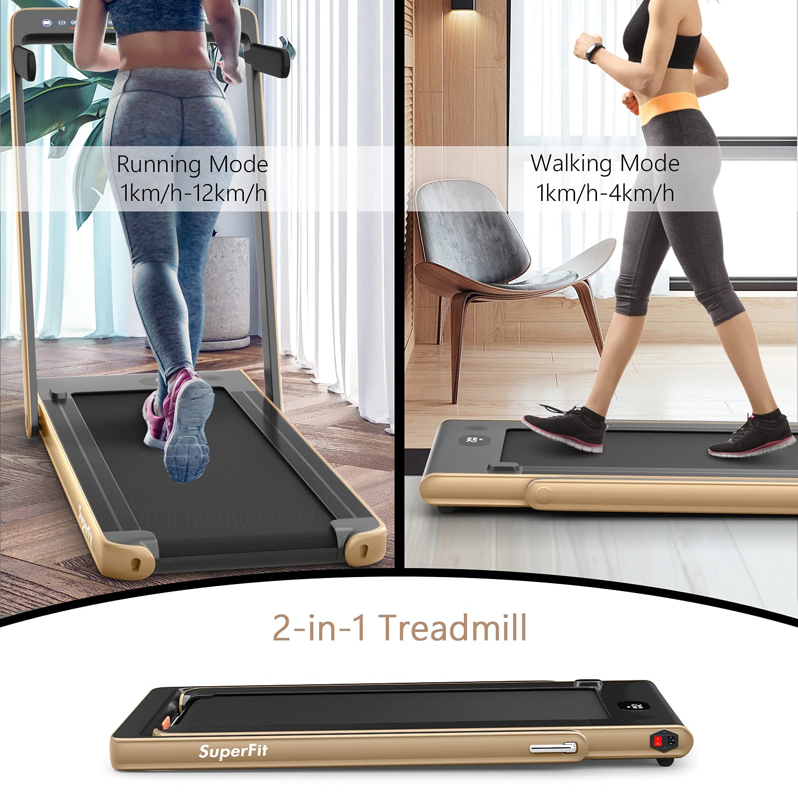 Goplus 2 in 1 Folding Treadmill with Dual Display, 2.25HP Superfit Under Desk Electric Pad Treadmill, Installation-Free, Blue Tooth Speaker, APP Control, Remote Control, Walking Jogging for Home