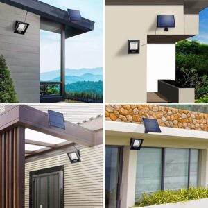 Solar Flood Lights Outdoor with 16FT Cord Separate Solar Panel Dusk to Dawn LED Spotlight Waterproof for Wall Ceiling Porch, Indoor, Garden, Landscape Lighting(White)