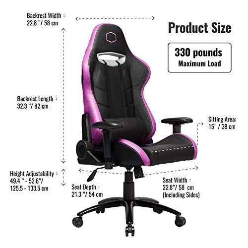 Cooler Master Caliber R2 Gaming Chair High Back Office Computer Game Chair, PU Leather Reclining Ergonomic Backrest, Headrest, Seat Height and Armrest Adjustment with Lumbar Support - Purple