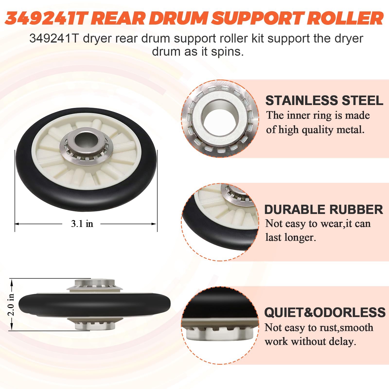 Upgraded 4392065 Dryer Maintenance Repair Kit by Beaquicy - Replacement for Whirlpool Ken-More Crosley Admiral Amana Dryer - Package Includes 349241t Drum Roller 341241 Belt and 691366 Idler Pulley