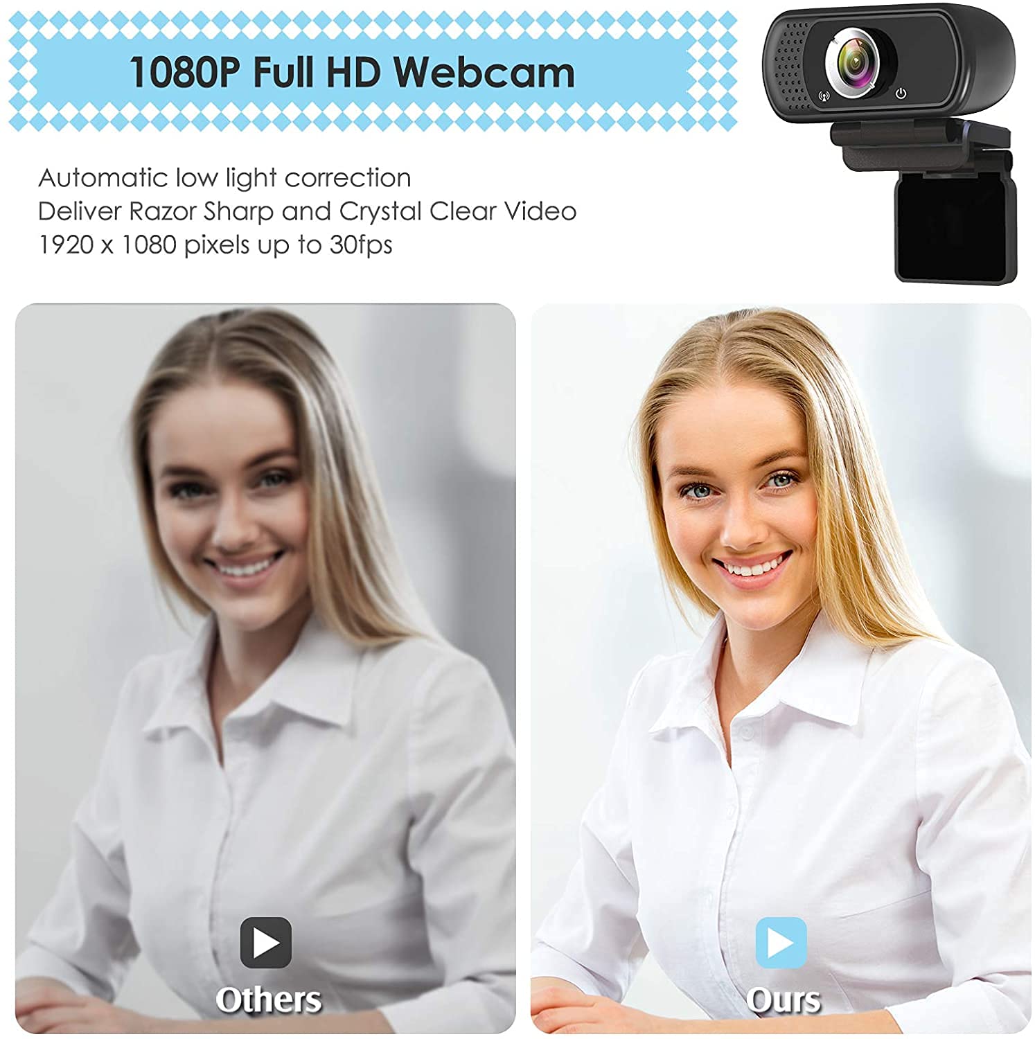 ToLuLu 1080P Webcam with Microphone, HD Webcam Web Camera with Tripod Stand, Widescreen USB Computer Camera, Streaming Mic Webcam for Online Calling/Conferencing, Zoom/Facetime/YouTube Laptop Desktop