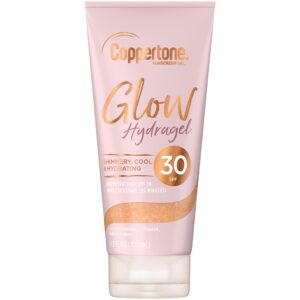 coppertone glow hydragel spf 30 sunscreen lotion with shimmer, broad spectrum uva/uvb protection, water-resistant, non-greasy, free of parabens, paba, phthalates, oxybenzone, 4.5 fl oz