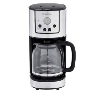 amazon basics programmable coffeemaker with carafe and reusable filter, stainless steel, 12 cups, black