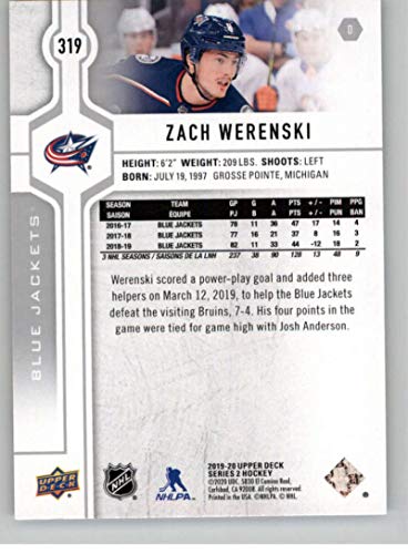 2019-20 Upper Deck Hockey #319 Zach Werenski Columbus Blue Jackets Official Series Two Trading Card From UD