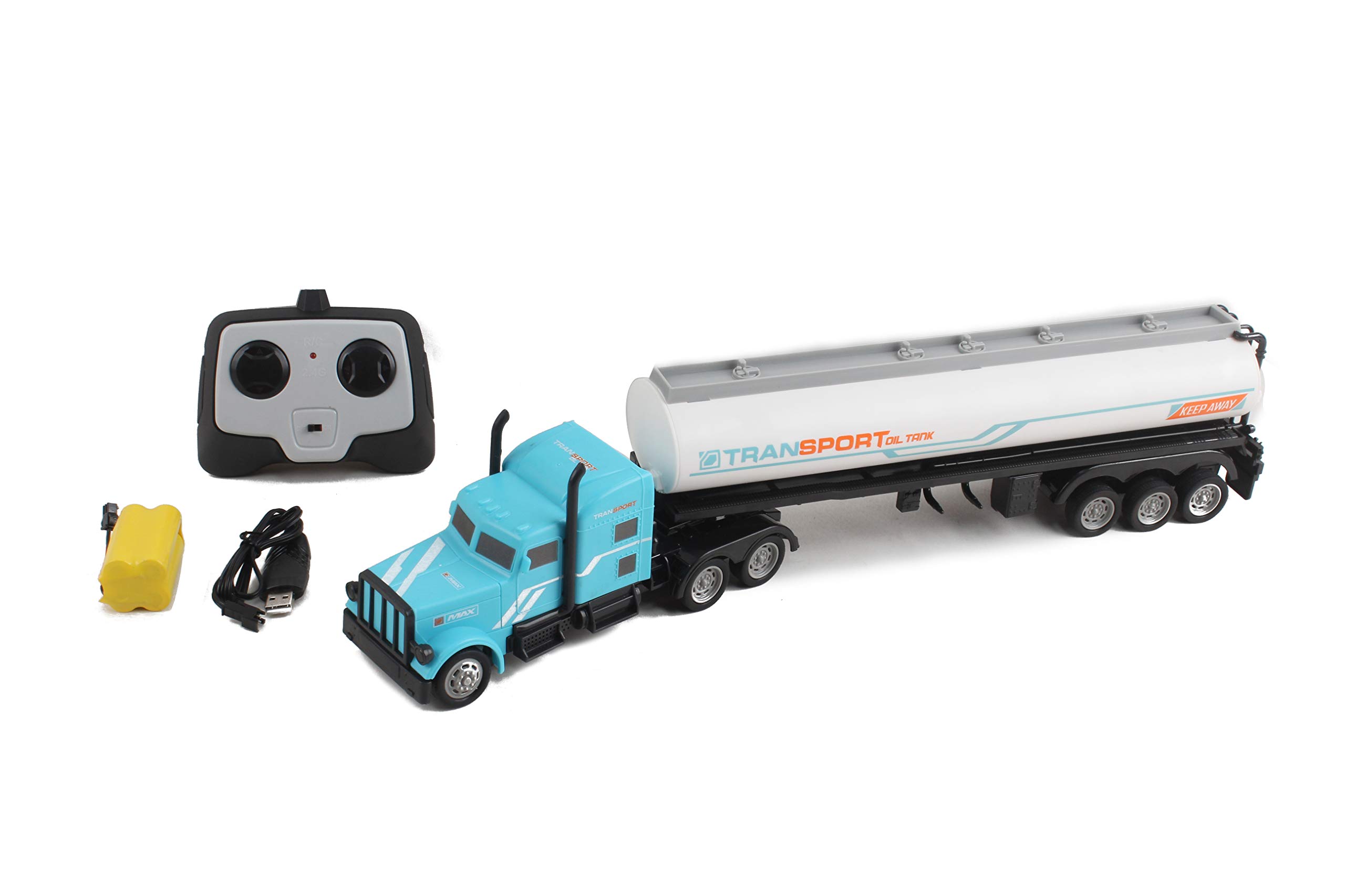 Vokodo RC Semi Truck and Trailer 18 Inch 2.4Ghz Fast Speed 1:16 Scale Rechargeable Battery Remote Control Tractor Tanker Hauler Car Big Rig 18 Wheeler Toy for 3 4 5 6 7 8 Year Boys Kids (Aqua Blue)