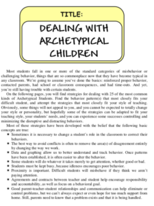 dealing with archetypical children - classroom strategies for behavior issues