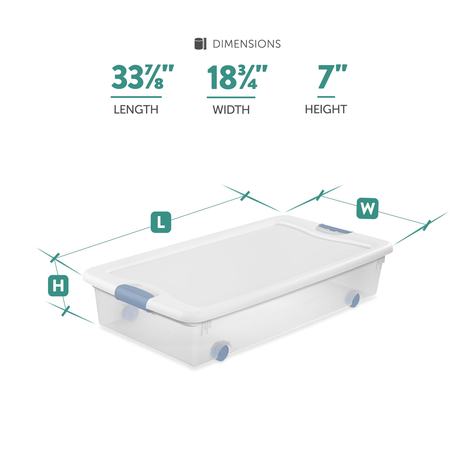 Sterilite 56 Qt Wheeled Latching Storage Box, Stackable Bin with Latch Lid, Plastic Container to Organize Shoes Underbed, Clear with White Lid, 8-Pack