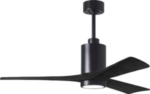 matthews pa3-bk-bk-52 patricia indoor/outdoor damp rated 52" ceiling fan with led light and remote & wall control, 3 wood blades, matte black