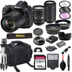 nikon d850 dslr camera with 24-120mm vrand 70-300mm lens bundle + 128gb card, tripod, flash, and more (21pc bundle)
