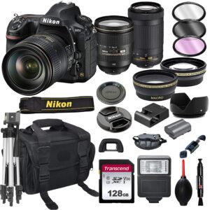 Nikon D850 DSLR Camera with 24-120mm VRand 70-300mm Lens Bundle + 128GB Card, Tripod, Flash, and More (21pc Bundle)