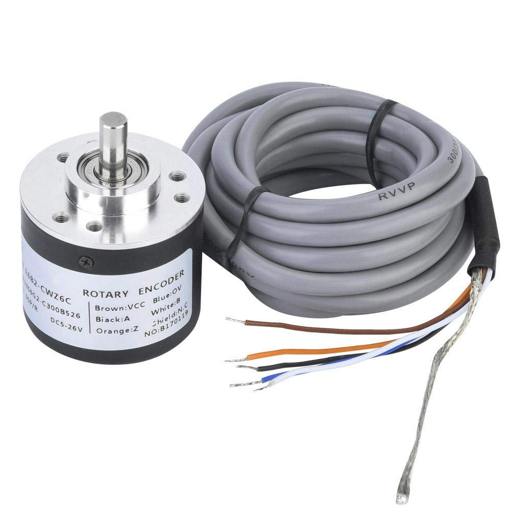 5-26V DC Incremental Rotary Encoder, E6B2-CWZ6C 38mm Diameter NPN Open-collector Output ABZ 3 Phase General-purpose Rotary Encoder with 2m Wiring Wire(300P/R)