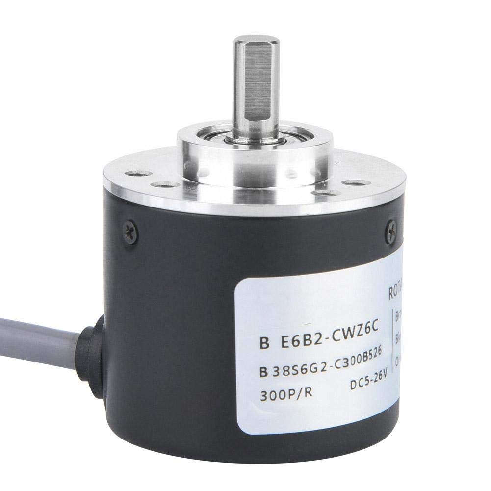 5-26V DC Incremental Rotary Encoder, E6B2-CWZ6C 38mm Diameter NPN Open-collector Output ABZ 3 Phase General-purpose Rotary Encoder with 2m Wiring Wire(300P/R)