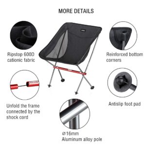 Naturehike Ultralight Folding Camping Chair,Backpacking Portable Hiking Chair Heavy Duty 300 lbs Capacity, Compact for Outdoor Camp,Fishing,Beach,Hiking,Hunting,Travel,Carry Bag Included