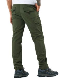 men's outdoor hiking pants lightweight and thick fleece cargo climbing camping ski trousers (105 thin green, l)