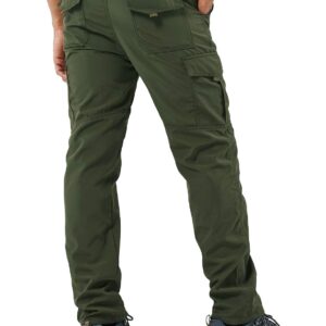 Men's Outdoor Hiking Pants Lightweight and Thick Fleece Cargo Climbing Camping Ski Trousers (105 Thin Green, L)