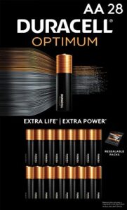 duracell optimum aa batteries, 28 count pack double a battery with long-lasting power, all-purpose alkaline aa battery for household and office devices