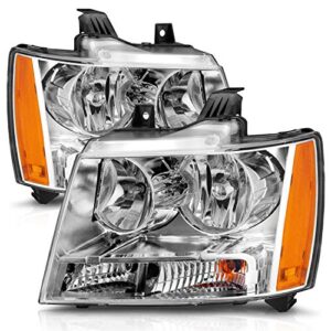 AmeriLite for Chevy 07-13 Tahoe/Suburban/Avalanche Factory Style Chrome Halogen Replacement Headlights Pair - Driver and Passenger Side