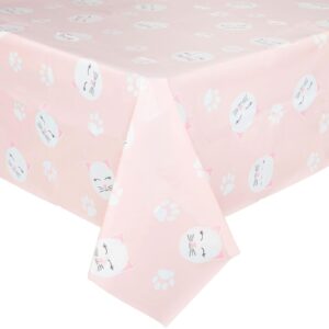 Sparkle and Bash 3 Pack Cat Themed Party Tablecloth, Plastic Kitty Birthday Table Cover Decorations (Pink, 54 x 108)