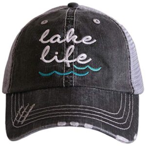 katydid lake life baseball cap - trucker hat for women - stylish cute sun hat (gray blue waves)