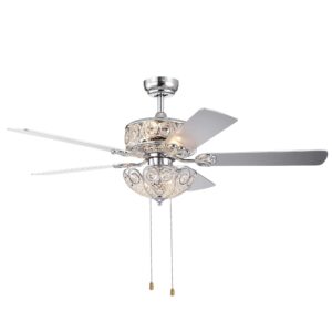 warehouse of tiffany catalina chrome-finish 5-blade 52-inch crystal ceiling fan optional remote (incl. 2 blade colors)