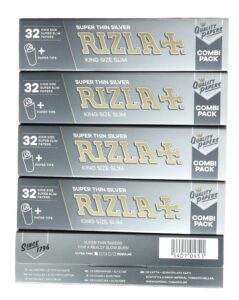 5 booklets - rizla silver combi pack king size slim rolling paper + filter tips