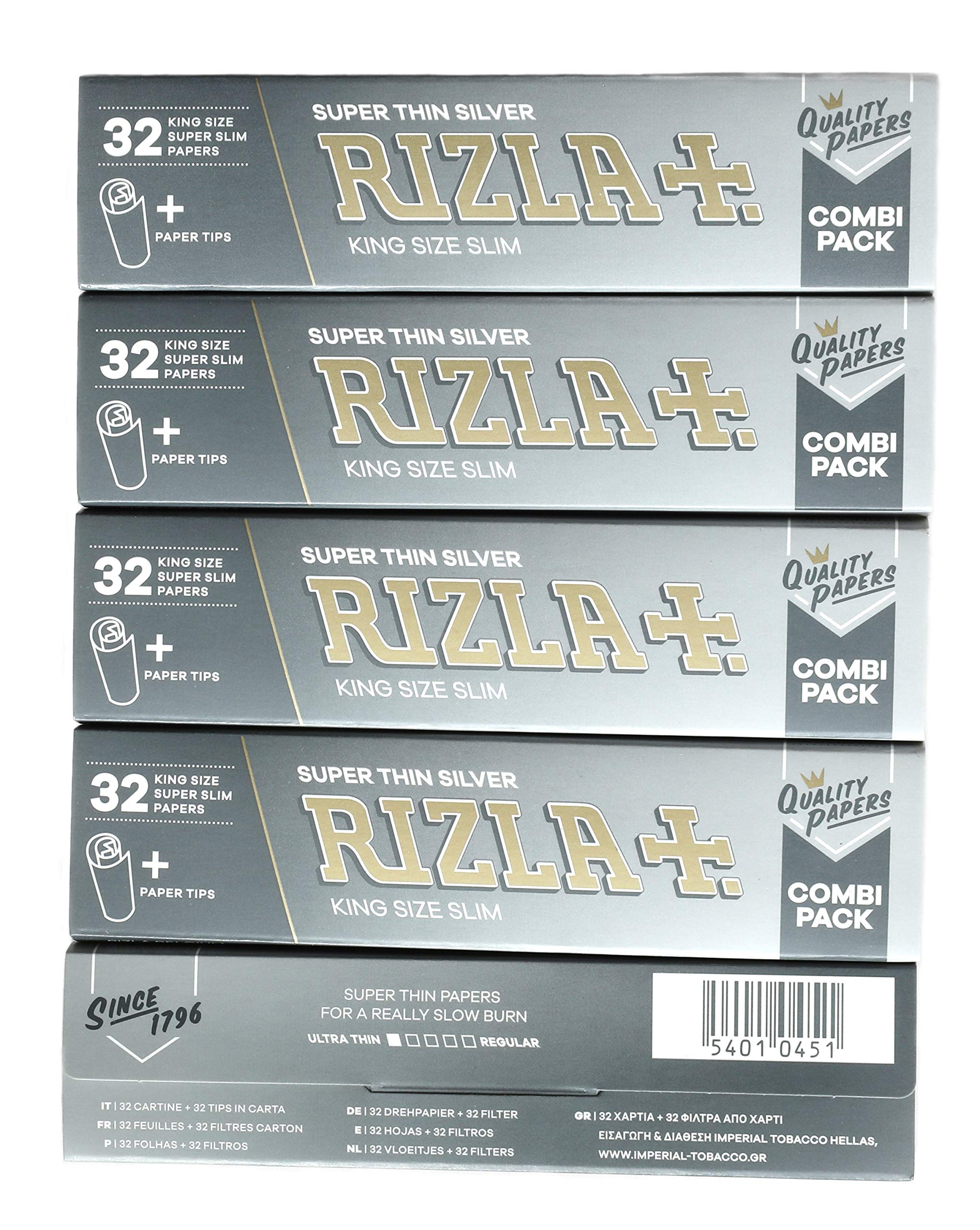 5 booklets - Rizla Silver Combi pack King size Slim rolling paper + filter tips