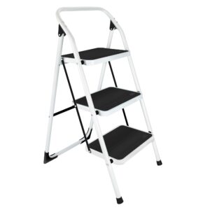 3 step stool, gimify folding step ladder steel stepladders non-slip sturdy steps wide pedal with comfortable hand grip for home kitchen garden office 330 lbs