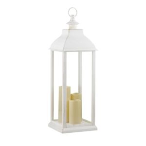 Alpine Corporation 28" Tall Outdoor Battery-Operated Lantern with LED Lights, White