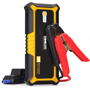 gooloo 4000a peak car jump starter 12v auto battery booster supersafe lithium jump box for all gas, up to 10.0l diesel engine, portable power pack with usb quick charge and type c port, orange