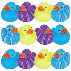 ArtCreativity Multicolored Pattern Rubber Duckies for Kids, Pack of 12 Cute Duck Bath Tub Pool Toys, Fun Carnival Supplies, Birthday Party Favors for Boys and Girls