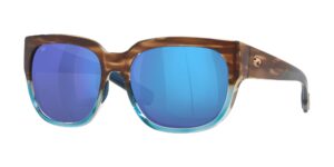 costa del mar womens water woman ii square sunglasses, tortoise/blue mirrored polarized-580g, 58 mm