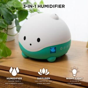 LittleHippo WISPI 3-in-1 Humidifier, Diffuser & Night Light for Baby/Kids - 3 Mist Strength, 7 LED Color Changing Lights, Essential Oil Tray for Aromatherapy - Cute Humidifiers for Bedroom/Nursery