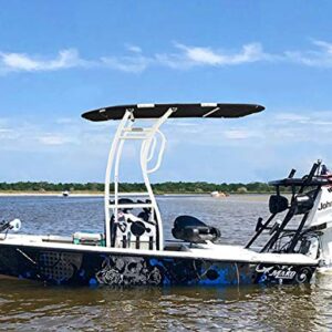 Dolphin Pro2 T-TOP Center Console Fishing Boat Tower Bimini Canopy, Marine Anodized Aluminum, Collapsible TTOP, Centre Fold Down Shade Roof (White Powder Coat - Black Canopy)