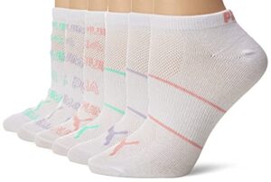 puma women's 6 pack low cut socks, white/light purple, 9-11