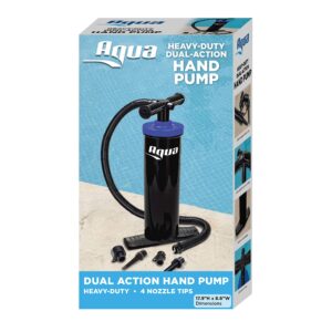 aqua dual-action hand pump – heavy duty air pump with 4 nozzle attachments – black