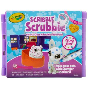 crayola scribble scrubbie pets tattoo shop, toy pet playset, gift for kids, age 3, 4, 5, 6