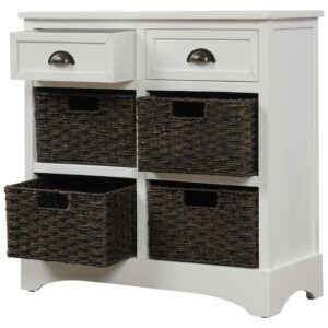 Harper & Bright Designs Storage Cabinet, Rustic Storage Cabinet with 2 Drawers and 4 Classic Fabric Basket, Sideboard for Entryway/Kitchen/Dining Room/Living Room, White