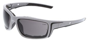 mcr safety sr522pf swagger safety glasses, work glasses, gray max6 anti-fog lens, foam lined, gray frame