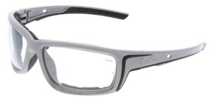 mcr safety glasses sr520pf swagger sr5 work glasses, clear lens with max6 and anti-fog coating, foam lined, gray frame