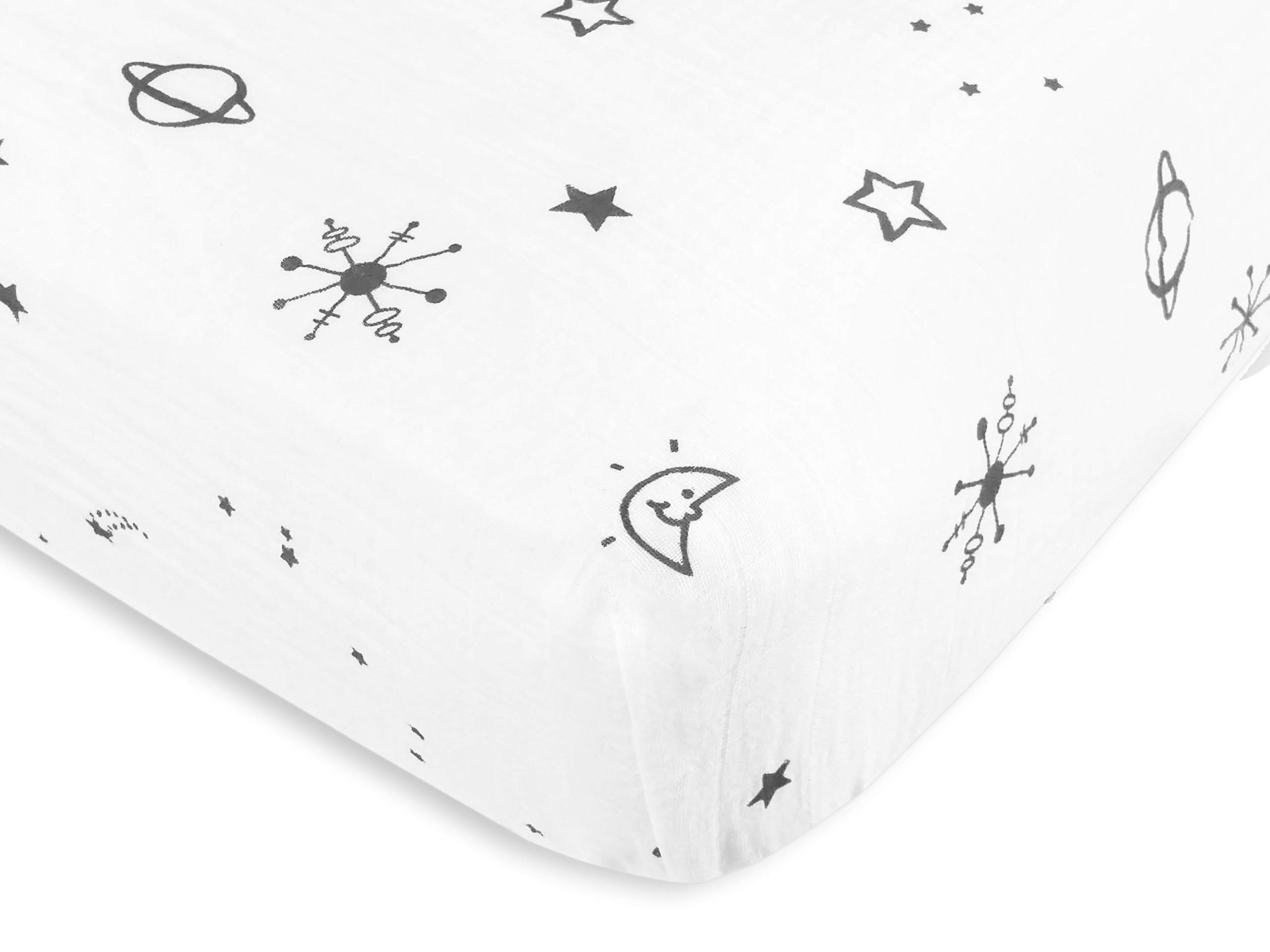 Amazing Baby Cotton Muslin Fitted Crib Sheet, Space, Soft Black , 52x28x6 Inch (Pack of 1)