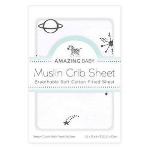 Amazing Baby Cotton Muslin Fitted Crib Sheet, Space, Soft Black , 52x28x6 Inch (Pack of 1)