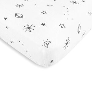 Amazing Baby Cotton Muslin Fitted Crib Sheet, Space, Soft Black , 52x28x6 Inch (Pack of 1)