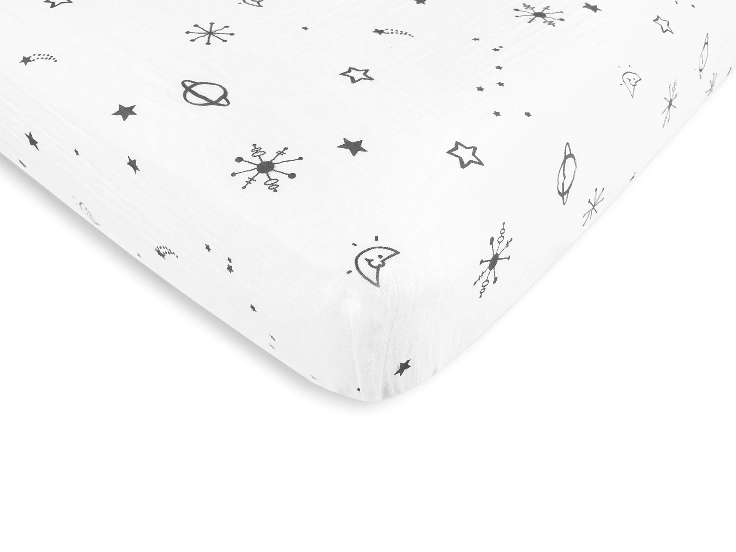 Amazing Baby Cotton Muslin Fitted Crib Sheet, Space, Soft Black , 52x28x6 Inch (Pack of 1)